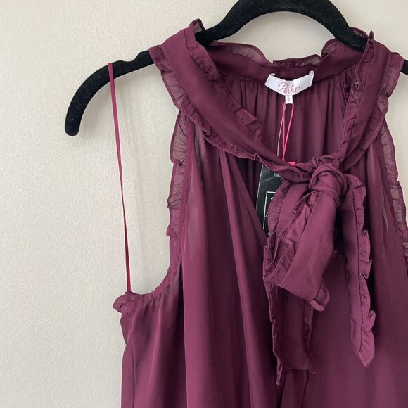 Parker Allie SILK Ruffles Tie Halter Neck Sleeveless Blouse Purple Small NEW - Picture 9 of 15